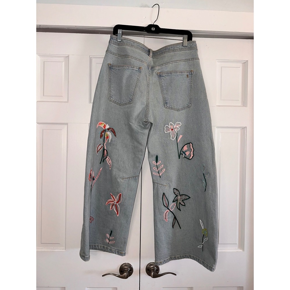Pilcro Embroidered Bowed Slouch High-Rise Jeans Petite 29P Light Wash Floral - Picture 7 of 8